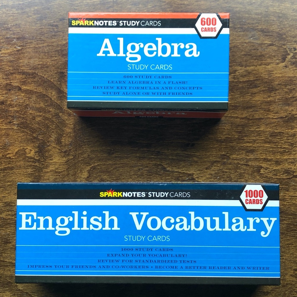 Spark Notes Study Cards for Algebra and English Vocabulary
